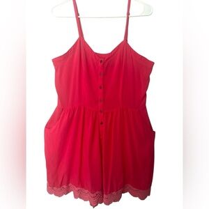 Fun & Flirt Coral Button-Up Romper-Size L
